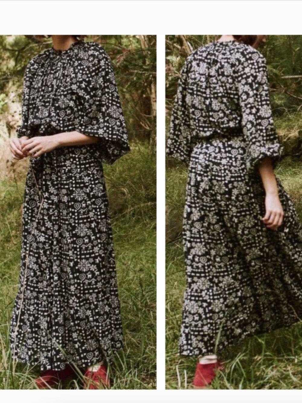 The Great. The Joy Maxi Dress Black Folk Print size 1 / Small Cottagecore Fairy